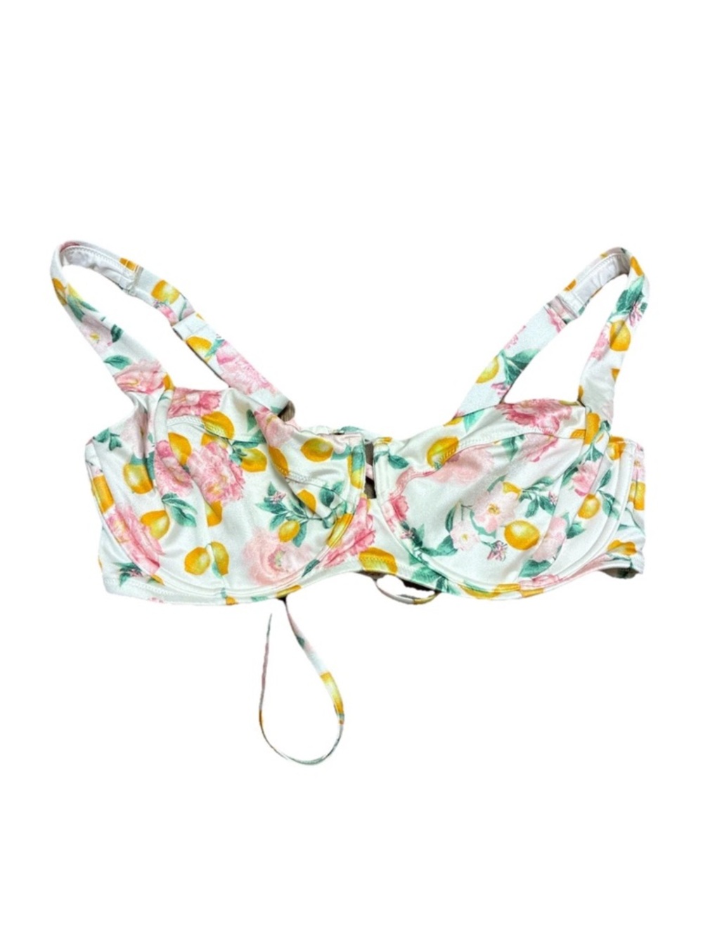 Victoria’s Secret Bikini Top 36D White Floral Lemon Print Underwire Tie Back